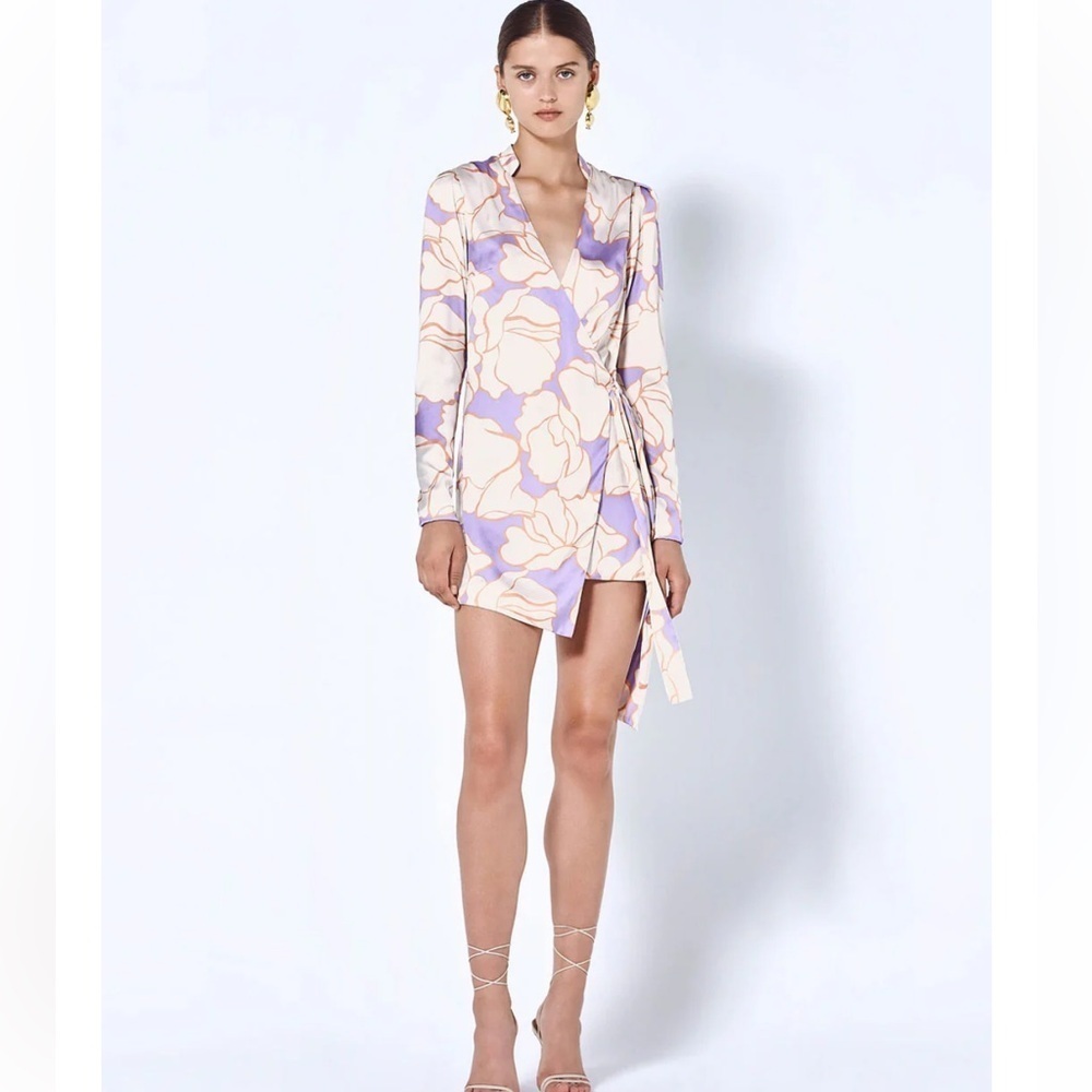 Alexis Floral Wrap Dress in Cream and Purple